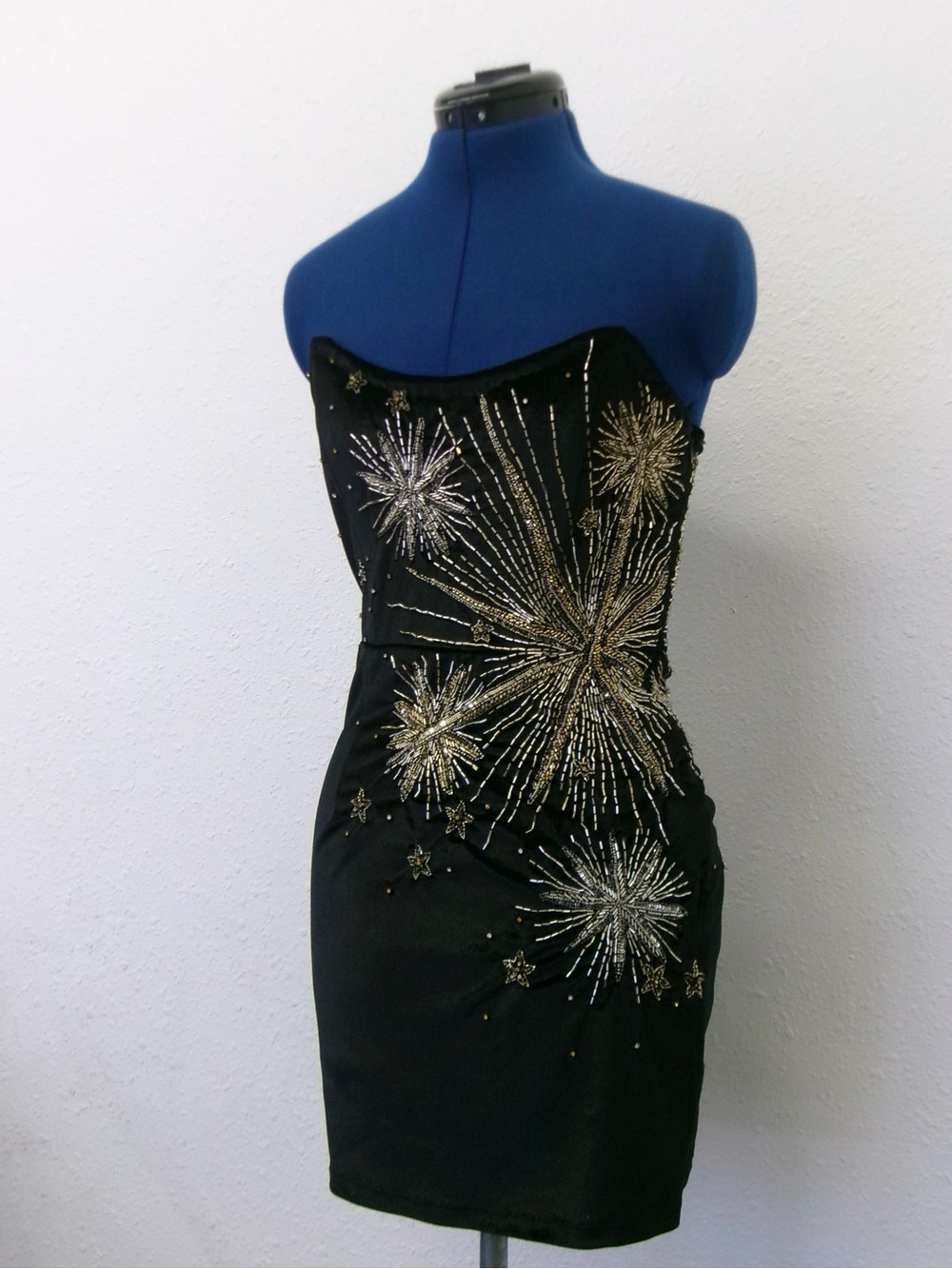 Retrofête Gold Beaded Mini “Jean Dress” in Black XS — NWT!